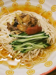 梅味サバ缶の温かいそうめん-レシピのメイン写真