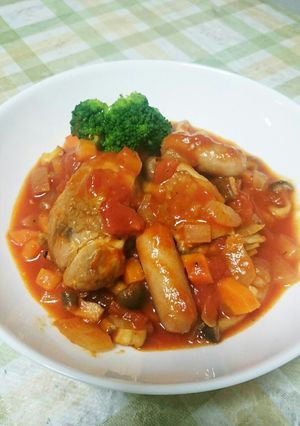 フライパンで♪野菜たっぷり鶏肉のトマト煮-レシピのメイン写真