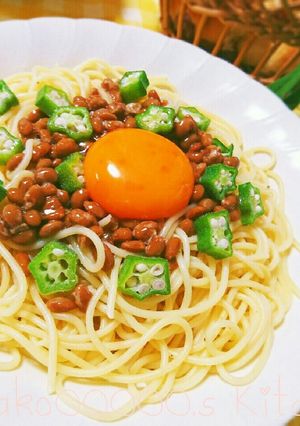 簡単♪ネバネバ♪おくら納豆パスタ-レシピのメイン写真