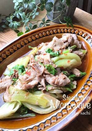 レンジで簡単！豚肉と青梗菜のピリ辛蒸し-レシピのメイン写真