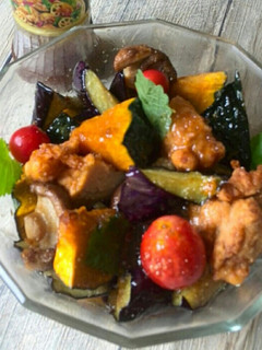 夏野菜と唐揚げの揚げびたし-レシピのメイン写真
