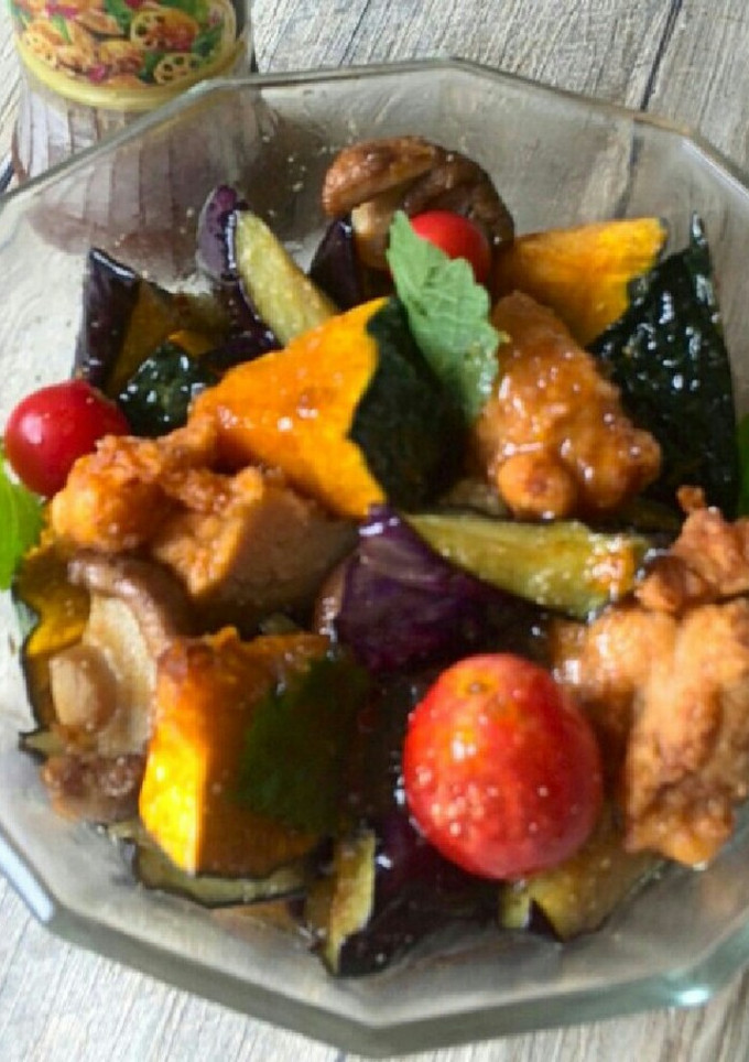 夏野菜と唐揚げの揚げびたし-レシピのメイン写真