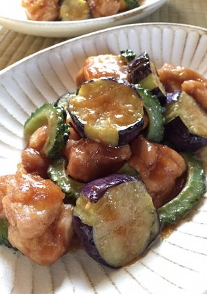 茄子 ゴーヤ 鶏肉の甘酢餡-レシピのメイン写真