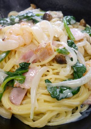 新玉ねぎとエビのクリームパスタ-レシピのメイン写真
