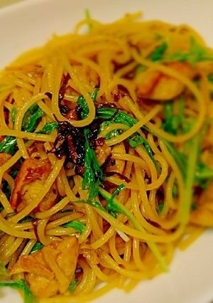 水菜と鶏肉の和風パスタ-レシピのメイン写真