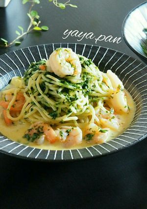 エビとあおさ海苔のクリームスープパスタ-レシピのメイン写真