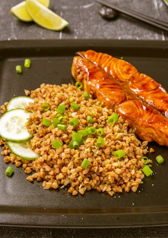 そばの実と鮭の照り焼き-レシピのメイン写真