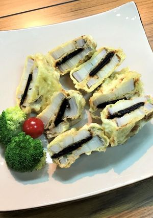 佃煮昆布と鶏ミンチのレンコン挟み揚げ-レシピのメイン写真