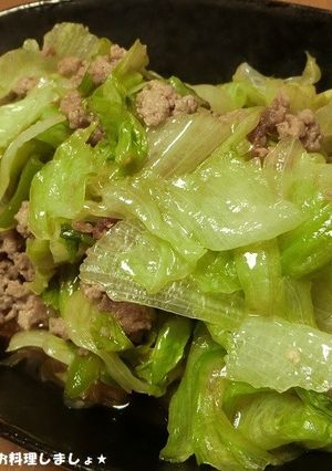 簡単★たっぷりレタスのひき肉ポン酢炒め-レシピのメイン写真