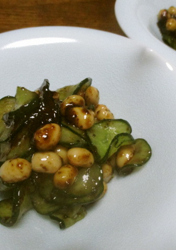 簡単！蒸し大豆で海苔の佃煮と胡瓜の和え物-レシピのメイン写真