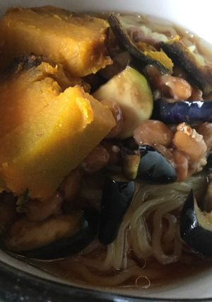 納豆とかぼちゃトッピングのラーメン-レシピのメイン写真