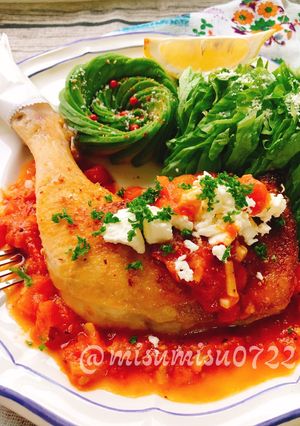 骨付き鶏もも肉のトマト煮込みチーズ添え-レシピのメイン写真