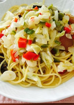 野菜たっぷり帆立と牡蠣のペペロンチーノ-レシピのメイン写真