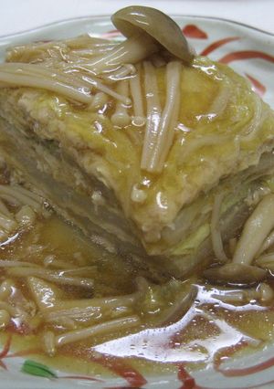 白菜と鶏ひき肉の重ね煮＊きのこあんかけ　-レシピのメイン写真