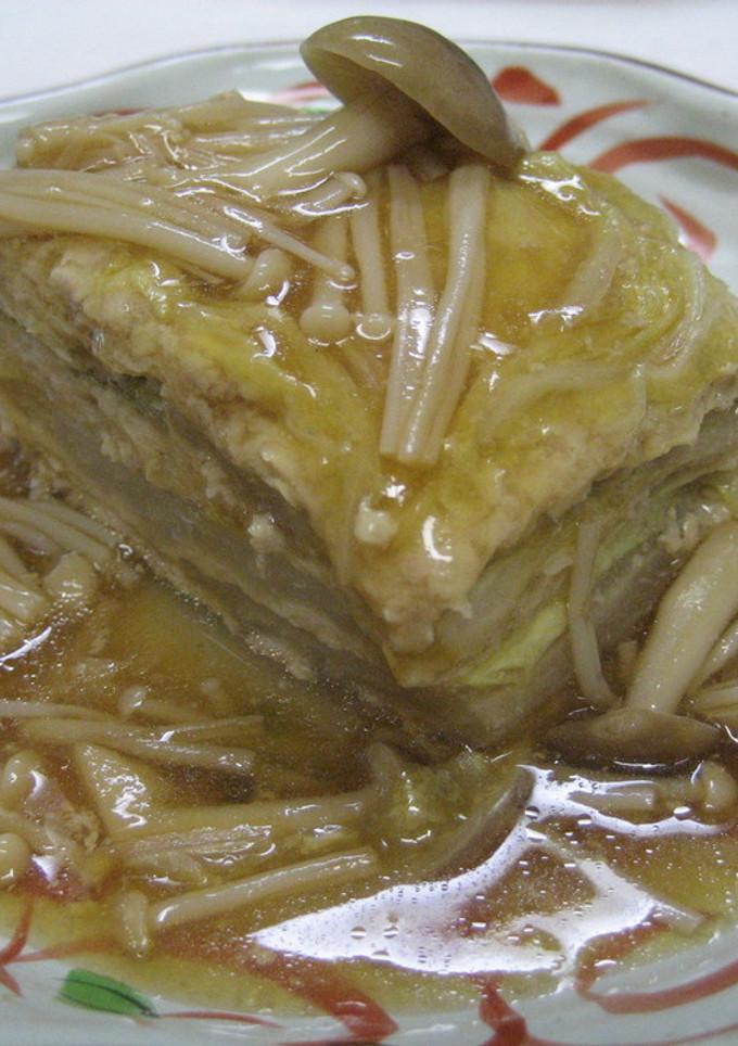 白菜と鶏ひき肉の重ね煮＊きのこあんかけ　-レシピのメイン写真