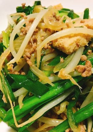 ひき肉と油揚げと香味野菜のポン酢炒め-レシピのメイン写真