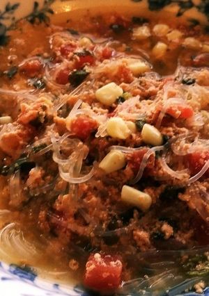 ホエーとトマトと春雨入り法蓮草卵スープ-レシピのメイン写真
