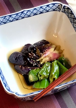 ナスと万願寺唐辛子の甘酢煮浸し-レシピのメイン写真