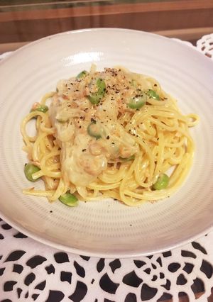 鮭フレークと冷凍枝豆のパスタ-レシピのメイン写真