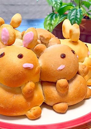 簡単ちぎりパン 〜うさぎとくまさん♡〜-レシピのメイン写真