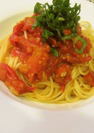 プチトマトで作る「トマトソースパスタ-レシピのメイン写真
