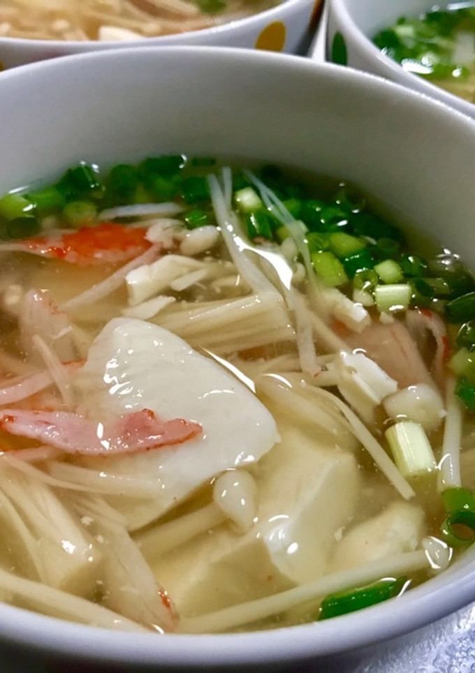 白だしで簡単。カニカマえのき豆腐のスープ-レシピのメイン写真