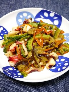 簡単!ゴーヤ茄子たこのにんにく醤油炒め-レシピのメイン写真