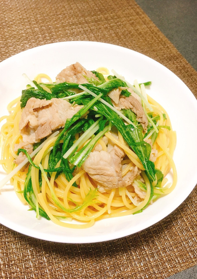 かき醤油で✤豚肉と水菜の簡単和風パスタ-レシピのメイン写真