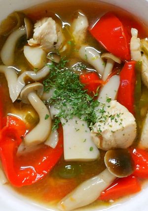 簡単♪鶏ささみとパプリカ きのこのスープ-レシピのメイン写真