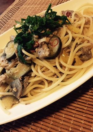 作り置きに！さば缶と茄子＆きのこ和パスタ-レシピのメイン写真