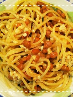 お茶漬けの素で簡単!納豆卵クリームパスタ-レシピのメイン写真