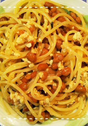 お茶漬けの素で簡単！納豆卵クリームパスタ-レシピのメイン写真