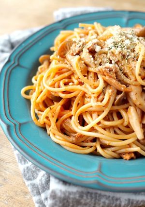 レンジで簡単！ツナとキノコとナポリタン♪-レシピのメイン写真