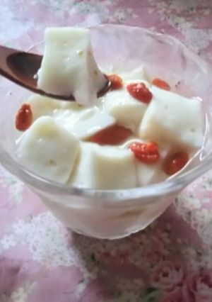 和のおやつ⑥レンジで杏仁豆腐風味わらび餅-レシピのメイン写真