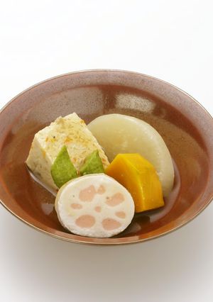 業務用介護食　おしゃれんこんの炊き合わせ-レシピのメイン写真