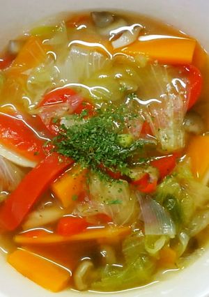 簡単♪レタスとパプリカきのこの中華スープ-レシピのメイン写真