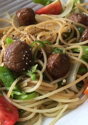 野菜とテリヤキミートボールスパゲティ-レシピのメイン写真