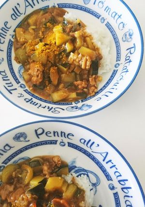 大きいズッキーニと青いミニトマトのカレー-レシピのメイン写真