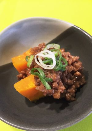 簡単!　かぼちゃの肉味噌かけ-レシピのメイン写真