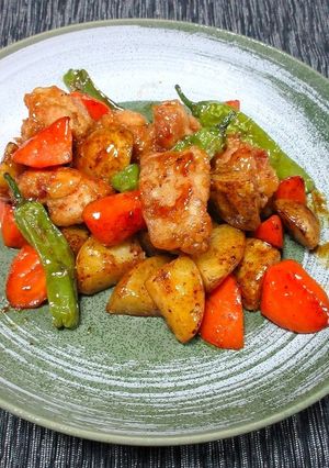 簡単！鶏唐と揚げ野菜の黒糖黒酢和え-レシピのメイン写真