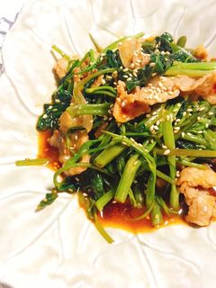 簡単♪豚肉と空芯菜のピリ辛炒め-レシピのメイン写真