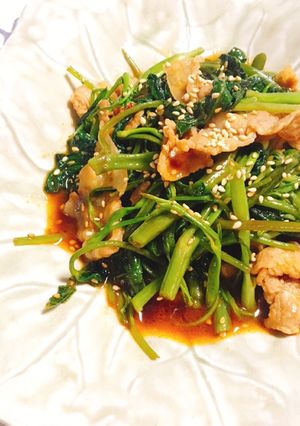 簡単♪豚肉と空芯菜のピリ辛炒め-レシピのメイン写真