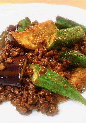 夏風邪夏バテに！茄子とオクラの肉味噌炒め-レシピのメイン写真