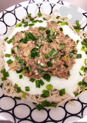 長芋☆オクラ☆鯖味噌缶でネバネバそば-レシピのメイン写真