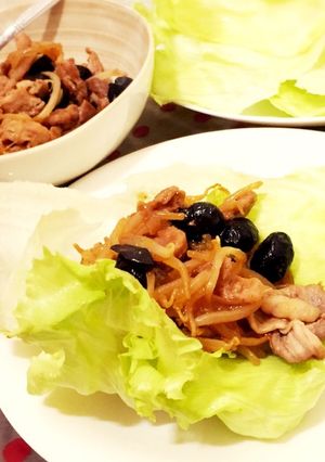 ヘルシー&美肌☆黒豆と豚肉のレタス包み-レシピのメイン写真