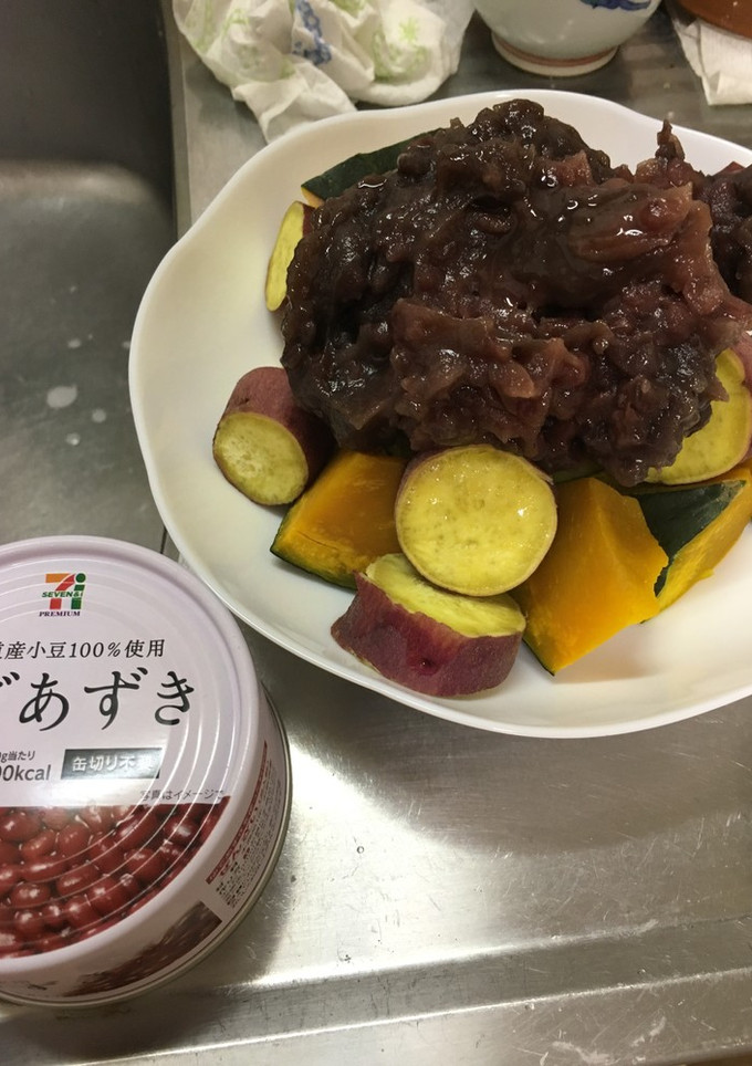 かぼちゃとおさつの小豆のせ いとこ煮風-レシピのメイン写真