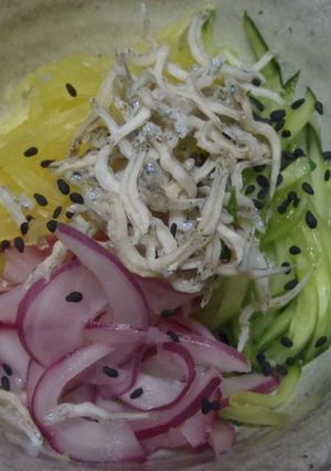素麺かぼちゃ、酢タマネギ‥彩り酢の物-レシピのメイン写真