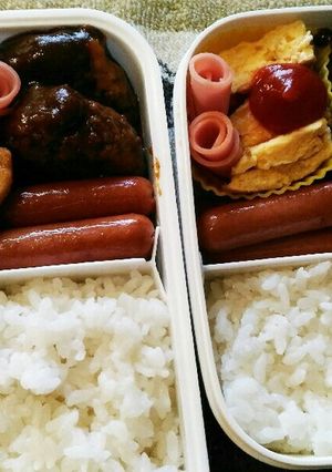 ハンバーグ＆鶏味噌マヨ炒め弁当-レシピのメイン写真