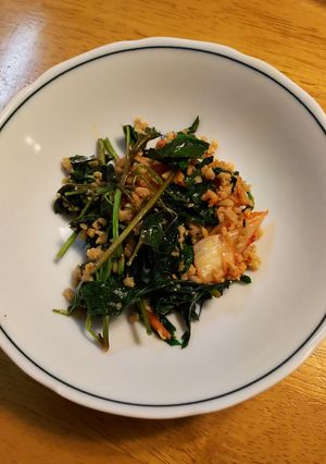 明日葉のそぼろキムチ炒め-レシピのメイン写真