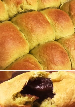 抹茶のもちもちちぎりパン 手ごね あんこ-レシピのメイン写真